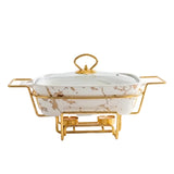 Rectangular Ceramic Casserole With Gold Warmer Stand 30cm at Zubaidas Homestore Pakistan