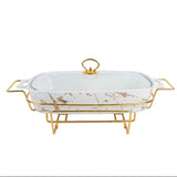Rectangular Ceramic Casserole With Gold Warmer Stand 43cm at Zubaidas Homestore Pakistan