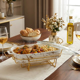Rectangular Ceramic Casserole With Gold Warmer Stand 43cm at Zubaidas Homestore Best for Home Shopping