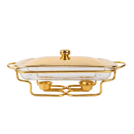 Rectangular Glass Chafing Dish With Gold Warmer Stand 2L at Zubaidas Homestore Pakistan