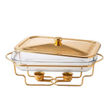 Rectangular Glass Chafing Dish With Gold Warmer Stand 3LTR at Zubaidas Homestore Pakistan