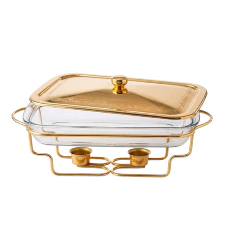 Rectangular Glass Chafing Dish With Gold Warmer Stand 3LTR at Zubaidas Homestore Pakistan