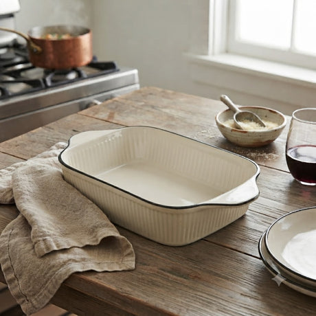 Rectangular Porcelain Baking Dish with Ribbed Design White at Zubaidas Homestore Pakistan