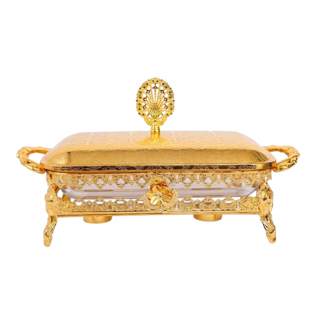 Regular Rectangular Serving Dish With Gold Stand at Zubaidas Homestore Pakistan