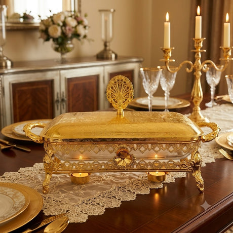 Regular Rectangular Serving Dish With Gold Stand at Zubaidas Homestore Best for Home Shopping