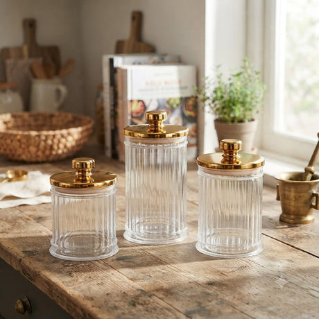 Ribbed Acrylic Storage Jar With Gold Lid at Zubaidas Homestore Pakistan