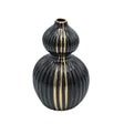 Ribbed Ceramic Black and Metallic Gold Striped Decorative Vase at Zubaidas Homestore Pakistan