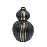 Ribbed Ceramic Black and Metallic Gold Striped Decorative Vase at Zubaidas Homestore Pakistan