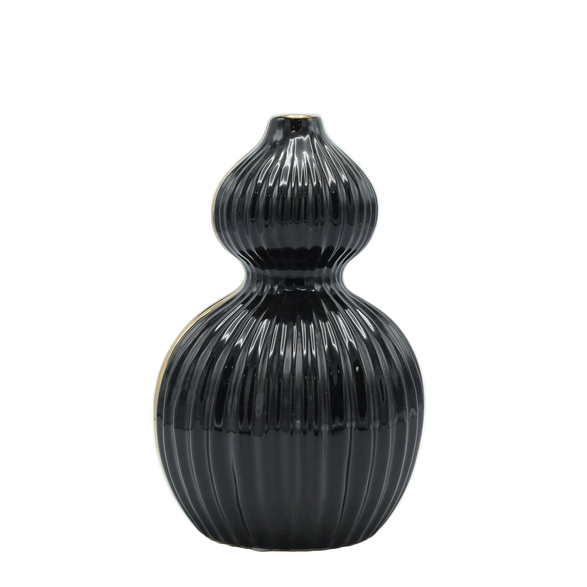 Ribbed Ceramic Black and Metallic Gold Striped Decorative Vase at Zubaidas Homestore - House of  Largest Collection Of Decor In Pakistan