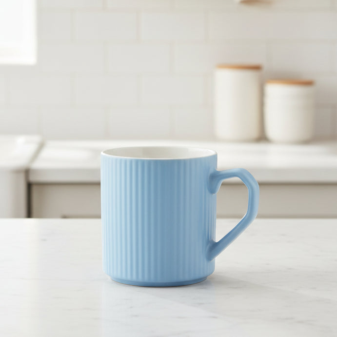 Ribbed Ceramic Coffee Mug Light Blue 440ml at Zubaidas Homestore 