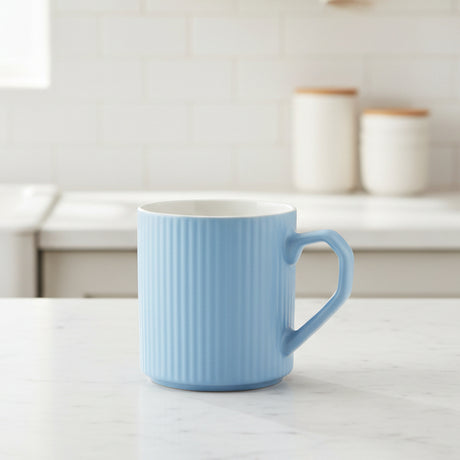 Ribbed Ceramic Coffee Mug Light Blue 440ml at Zubaidas Homestore 