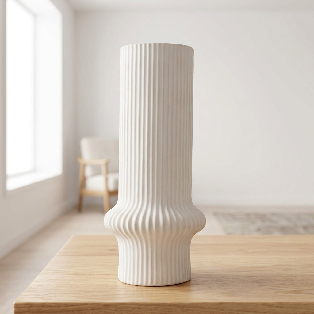 Ribbed Ceramic Decorative Cylinder Vase at Zubaidas Homestore