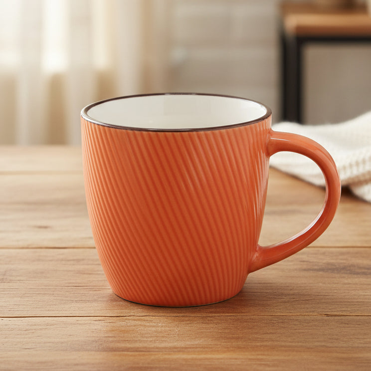 Ribbed Pattern Ceramic Coffee Mug 350ml Orange at Zubaidas Homestore 