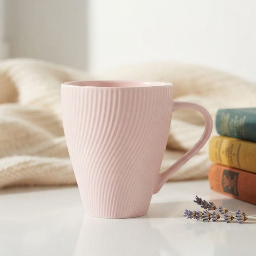 Ribbed Pattern Ceramic Coffee Mug 420ml Pink at Zubaidas Homestore