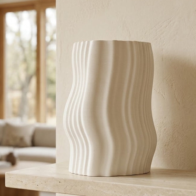 Ribbed Wavy Decorative Vase White at Zubaidas Homestore