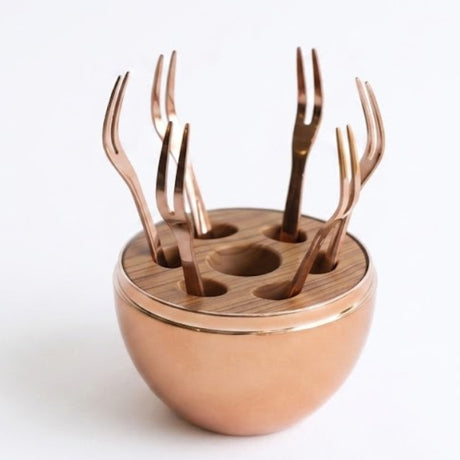 Rose Gold Egg Shaped 6 Piece Fruit Fork Holder Set at Zubaidas Homestore Best for Home Shopping 