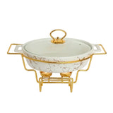 Round Ceramic Casserole With Gold Warmer Stand 28cm at Zubaidas Homestore Pakistan