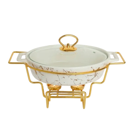 Round Ceramic Casserole With Gold Warmer Stand 28cm at Zubaidas Homestore Pakistan