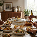 Round Ceramic Casserole With Gold Warmer Stand 28cm at Zubaidas Homestore Best for Home Shopping