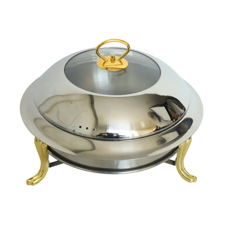 Round Chafing Dish Furnace with Gold Accent Legs Stainless Steel at Zubaidas Homestore Best for Home Shopping