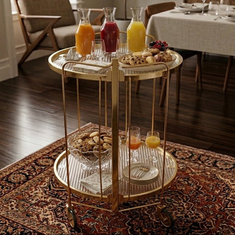 Round Gold Serving Trolley With Glass Shelves at Zubaidas Homestore Pakistan