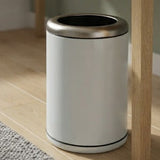 Round Iron Trash Bin White with Silver Rim at Zubaidas Homestore