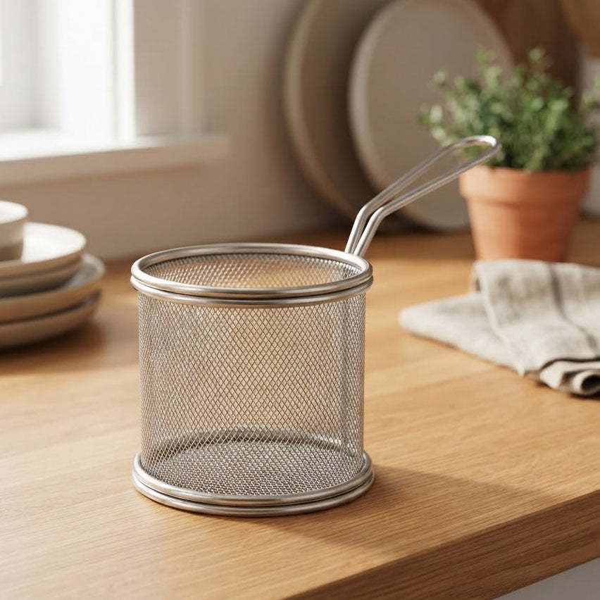 Round Stainless Steel Fries Serving Basket at Zubaidas Homestore