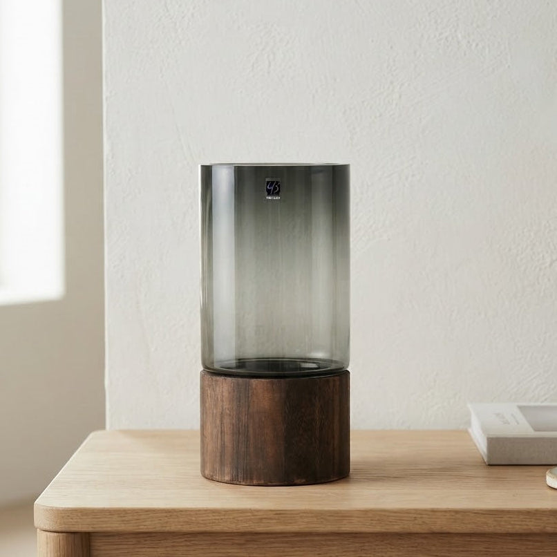 Sage Glass Vase with Wooden Base at Zubaidas Homestore