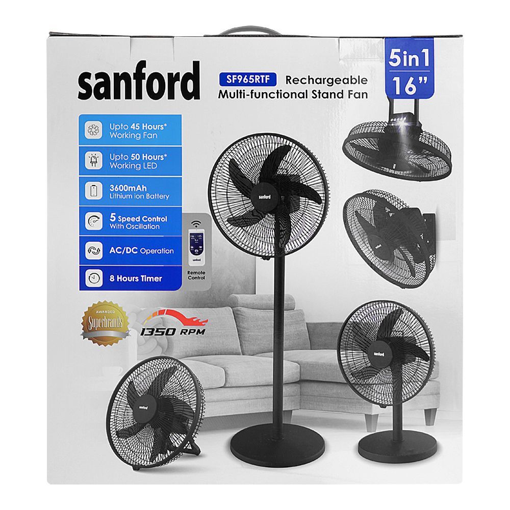 Sanford 5 In 1 Rechargeable Multi-Functional Stand Fan SF965RTF at Zubaidas Homestore