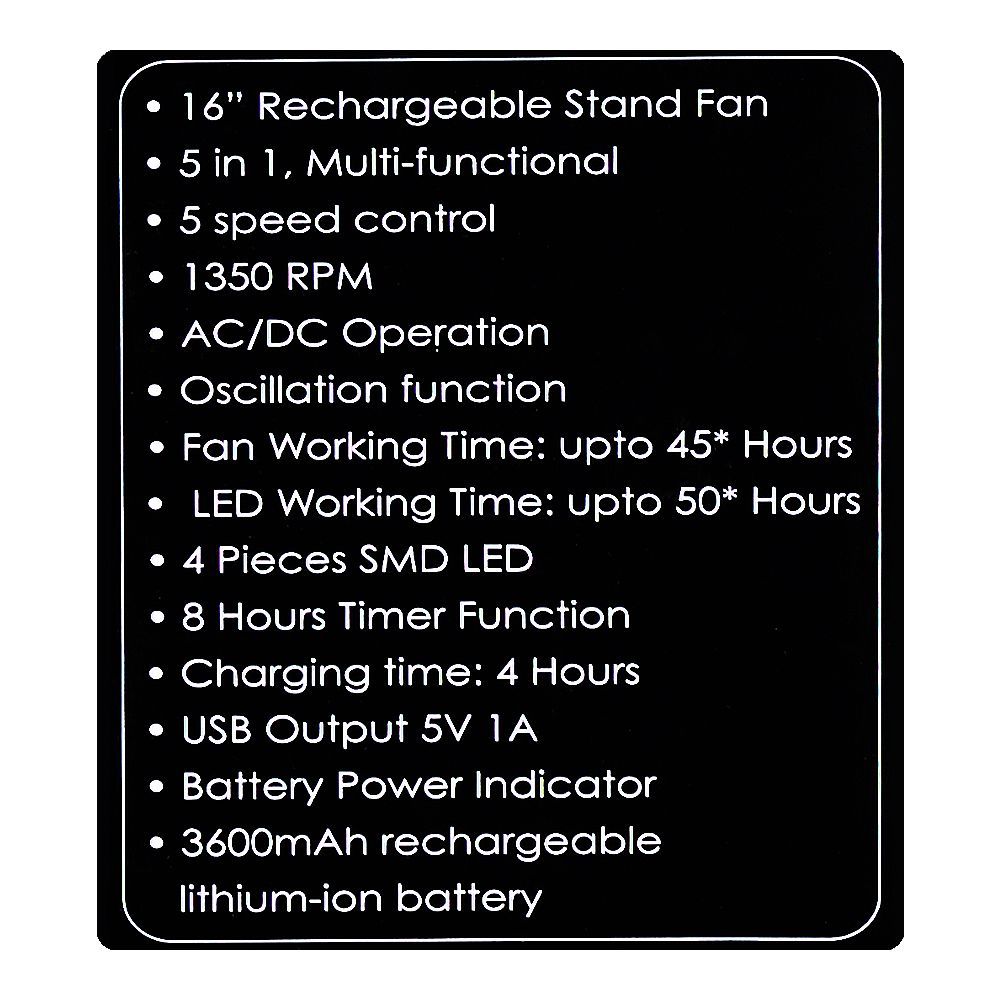 Sanford 5 In 1 Rechargeable Multi-Functional Stand Fan SF965RTF at Zubaidas Best Online Homestore in Pakistan