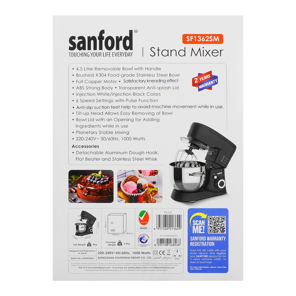 Sanford Stand Mixer 1000W 4.5 Liter SF-1362SM at Zubaidas Best Online Homestore in Pakistan