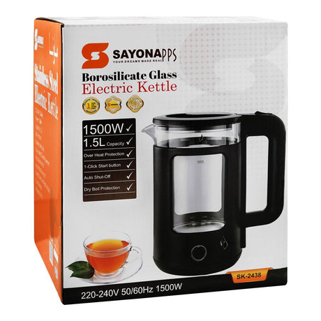 Sayona Borosilicate Glass Electric Kettle 1500W 1.5L SK-2438 at Zubaidas Homestore