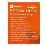 Sayona Steam Iron 2000-2400W Blue SI-2412 at Zubaidas No.1 Homestore in Pakistan