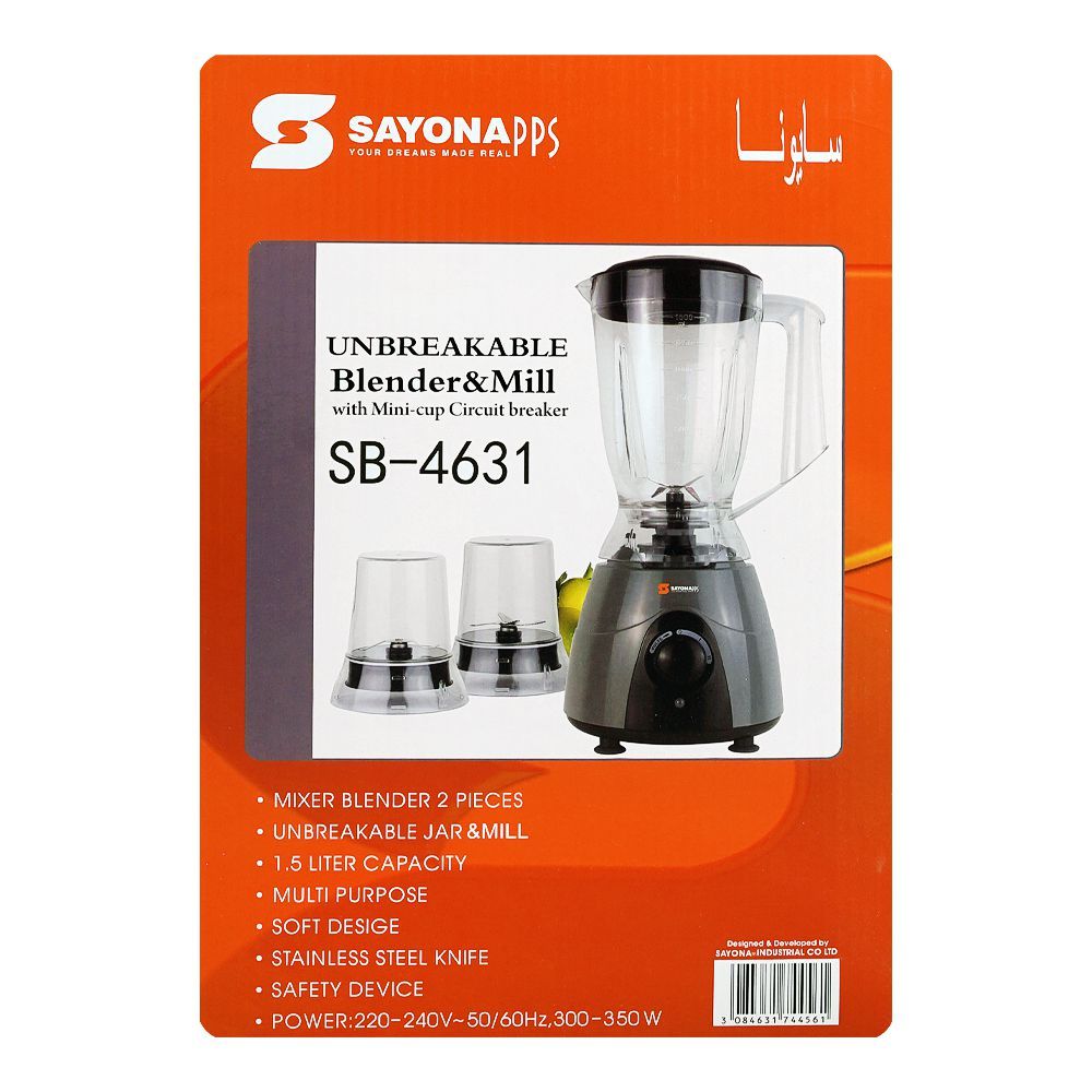 Sayona Unbreakable Blender and Mill 300-350W SB-4631 at Zubaidas The Best Home shop in Pakistan
