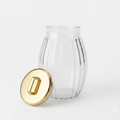 Sealed Cylindrical Glass Jar 1500ML With Gold Lid at Zubaidas Homestore Best for home Shopping Pakistan