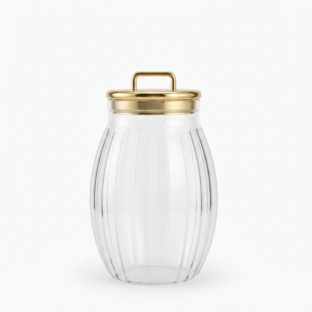 Sealed Cylindrical Glass Jar 1500ML With Gold Lid at Zubaidas Homestore Online Pakistan