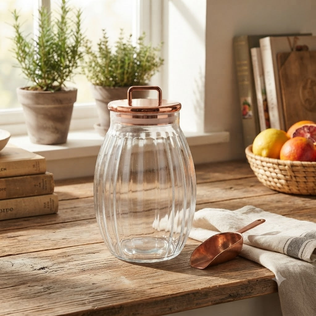 Sealed Cylindrical Glass Jar 1500ML With Rose Gold Lid at Zubaidas Homestore Pakistan