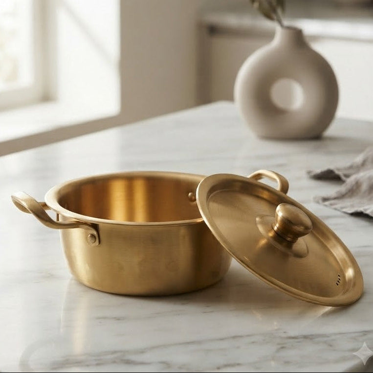 Serving Pot With Lid Dual Handle Golden 18cm at Zubaidas Homestore