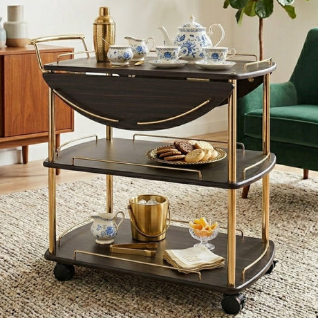 Serving Trolley Dark Wood and Gold. Most Popular Homestore in Pakistan