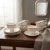 Shallow Bone China Cups and Saucers 6 Pieces Set White at Zubaidas Homestore