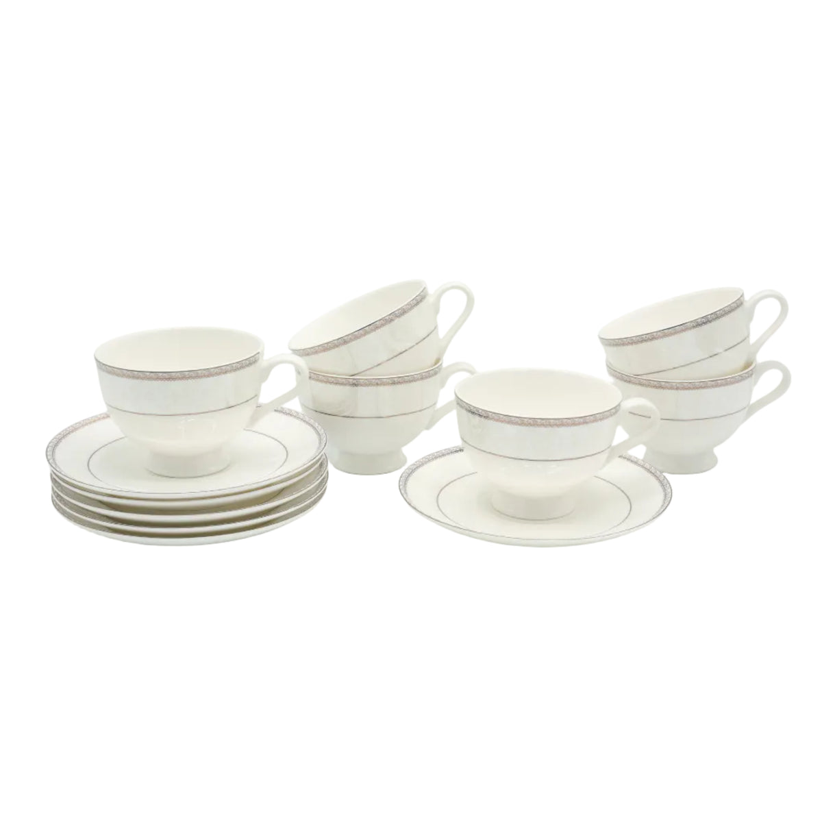 Shallow Bone China Cups and Saucers 6 Pieces Set White at Zubaidas Homestore Pakistan
