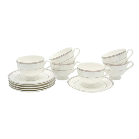 Shallow Bone China Cups and Saucers 6 Pieces Set White at Zubaidas Homestore Pakistan
