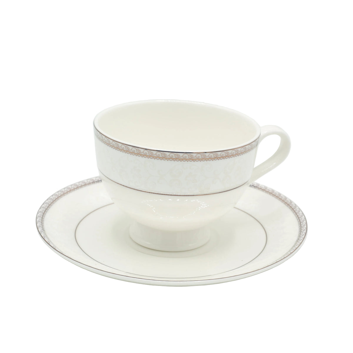Shallow Bone China Cups and Saucers 6 Pieces Set White at Zubaidas Homestore. Best Online Homestore in Pakistan
