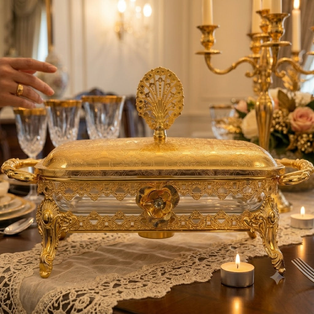 Small Rectangular Serving Dish With Gold Stand at Zubaidas Homestore Best for Home Shopping