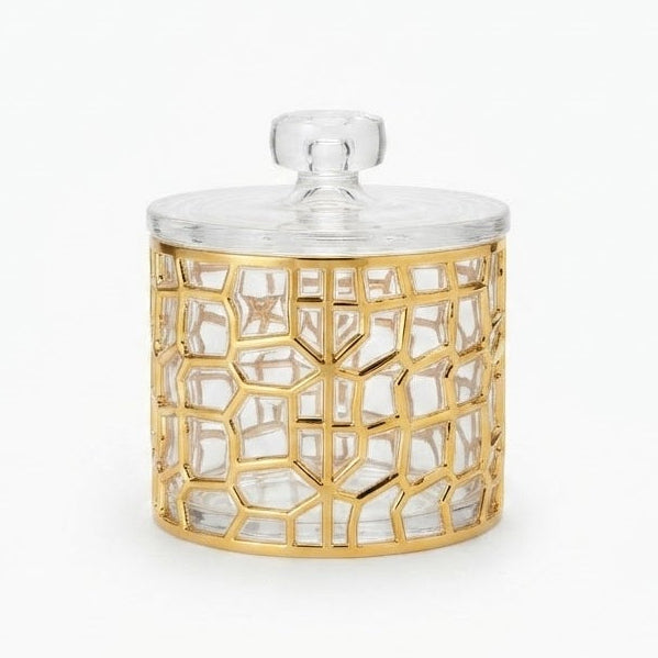 Small Round Brick Pattern Acrylic Jar With Gold Trim at Zubaidas Homestore