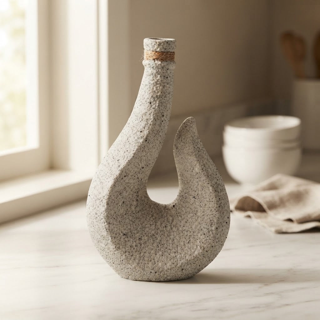Speckled Ceramic Decorative Vase with Rope Accent at Zubaidas Homestore