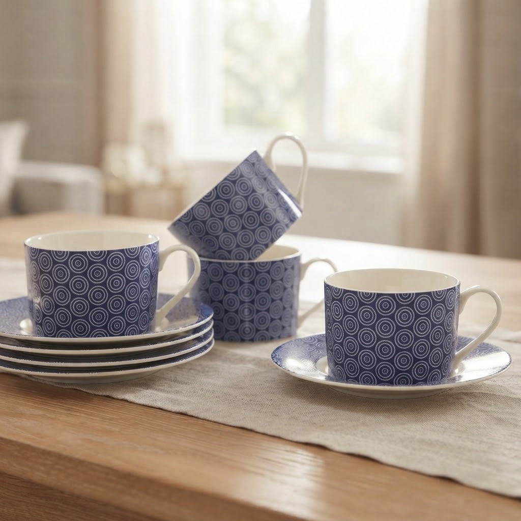 Spiral Blue Tea Cup and Saucer 6 Pieces Set at Zubaidas Homestore 