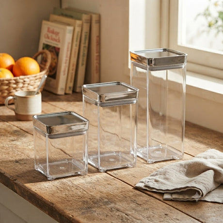 Square Acrylic Storage Jar 3Pcs Set With Silver Lid at Zubaidas Homestore Pakistan
