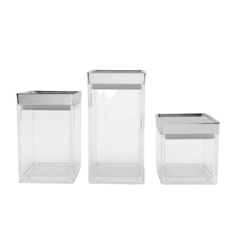 Square Acrylic Storage Jar 3Pcs Set With Silver Lid at Zubaidas Homestore Best for Homne Shopping Pakistan