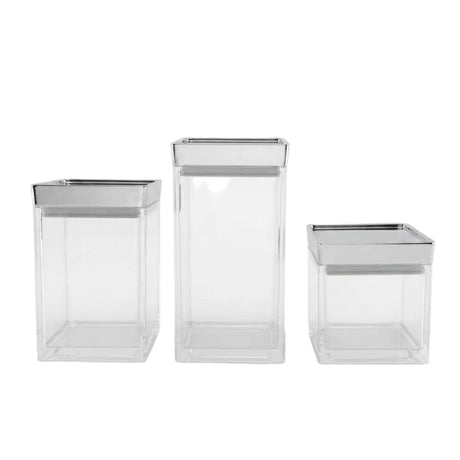 Square Acrylic Storage Jar 3Pcs Set With Silver Lid at Zubaidas Homestore Best for Homne Shopping Pakistan